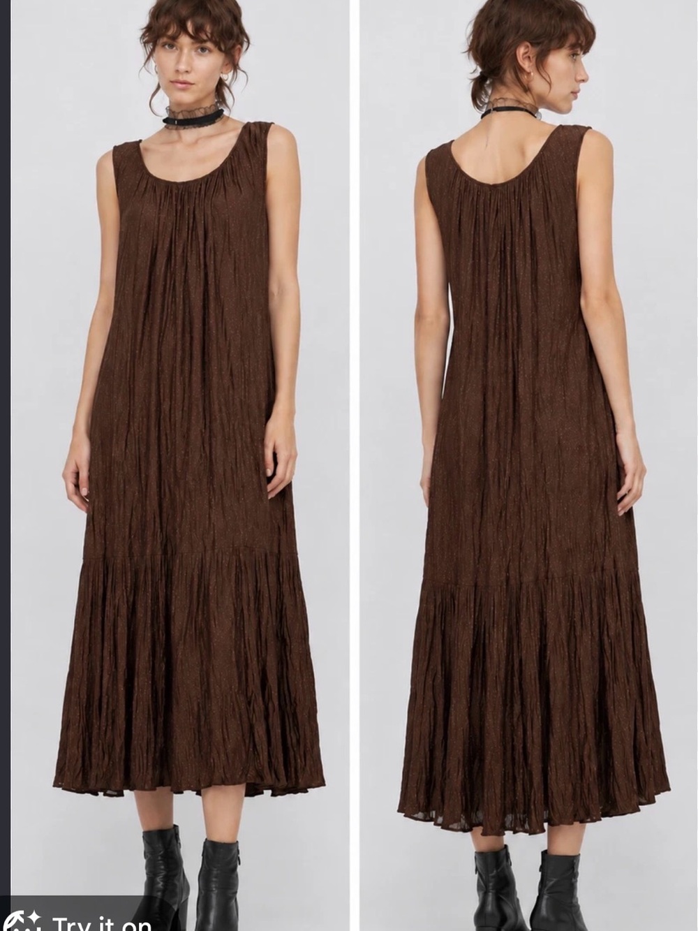 Sleeveless Brown Midi Dress with Tiered Hem
